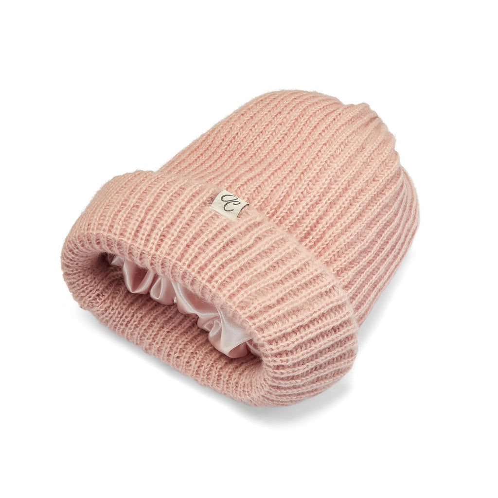 Only Curls Pink Satin Lined Knitted Beanie Hat